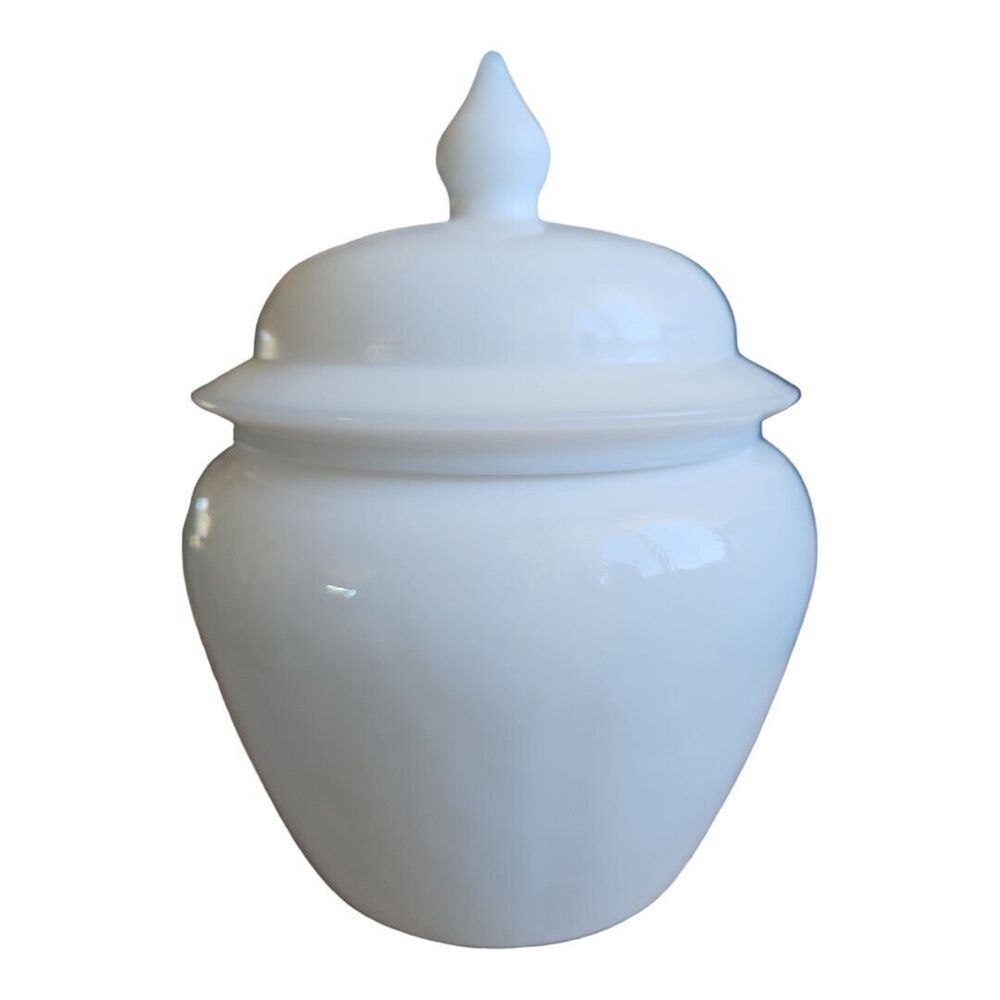 Vintage AVON Milk Glass Ginger Jar w/ Lid Oriental Bird Flower Print - Picture 10 of 11
